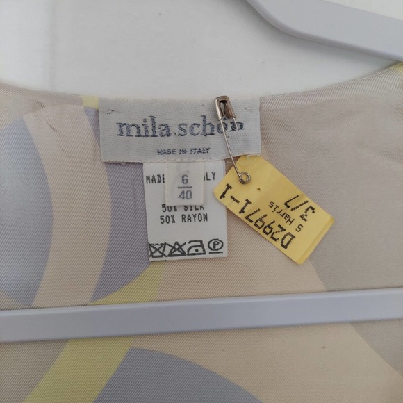 Mila Schon Silk Lined Open Blazer Womens Size 6 / 40 Yellow Green Jacket Italy - Picture 3 of 9